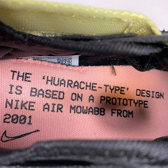 New Unisex Nike Air Huarache Type Black Yellow Pink Tint Zinnia BQ5102 Sneakers - Picture 3 of 5